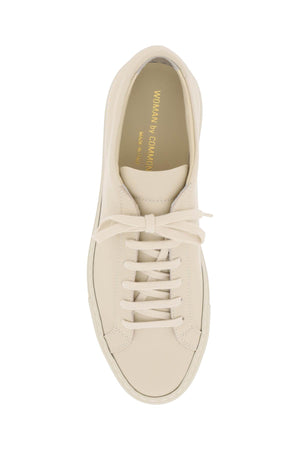 Beige Leather Sneakers with Gold-Tone Accents