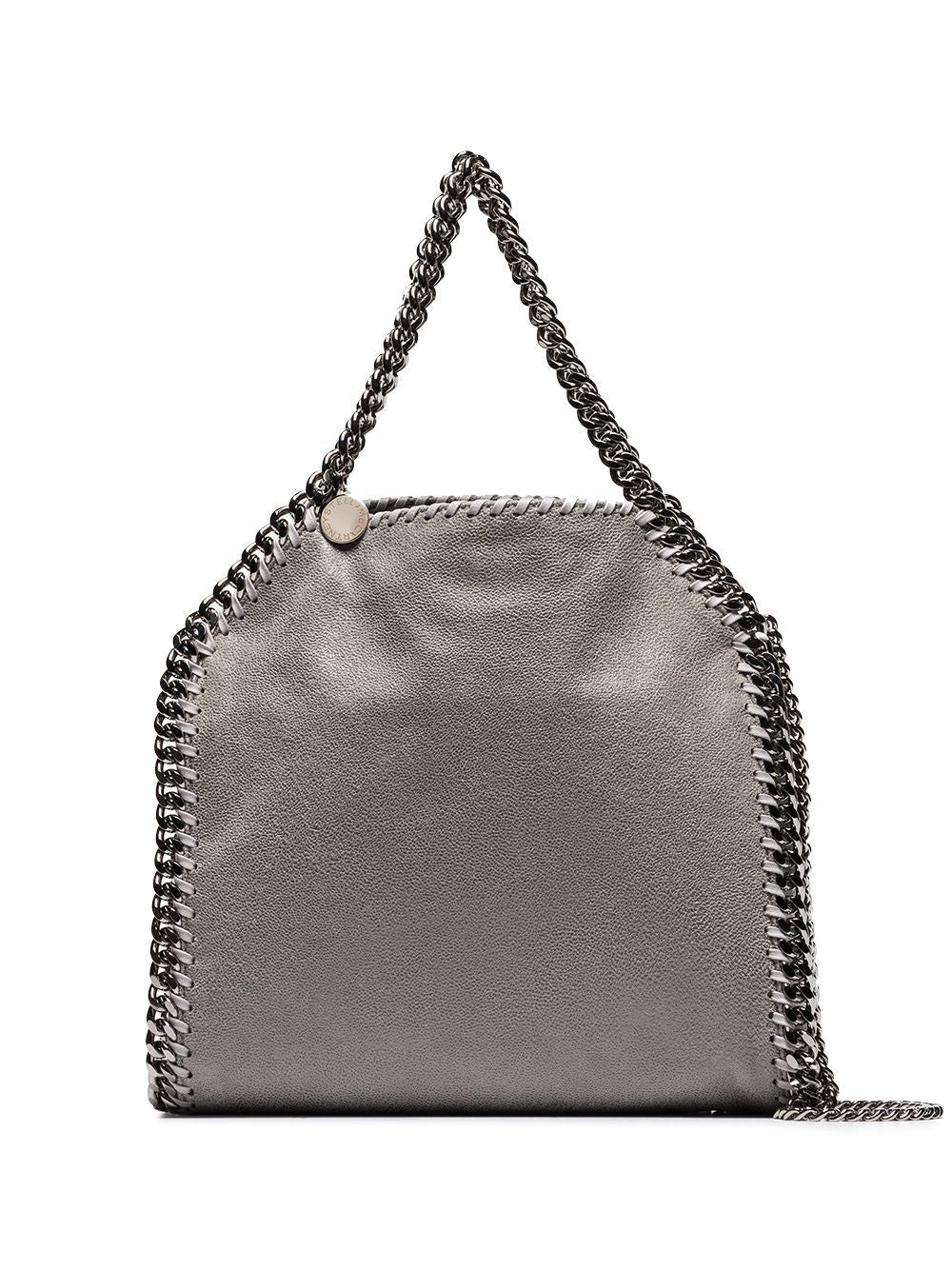 STELLA MCCARTNEY Mini Gray Falabella Tote with Chain Detail and Logo Lining