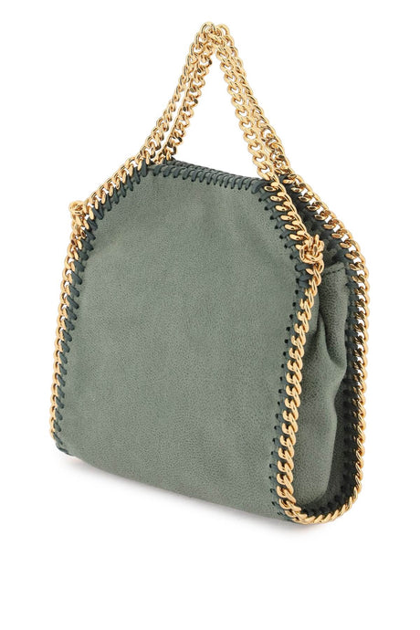 STELLA MCCARTNEY Green Faux Leather Tiny Falabella Handbag with Chain Handle and Strap
