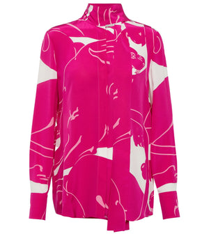VALENTINO Fuchsia and White Long Sleeve Blouse for Women, FW23 Collection