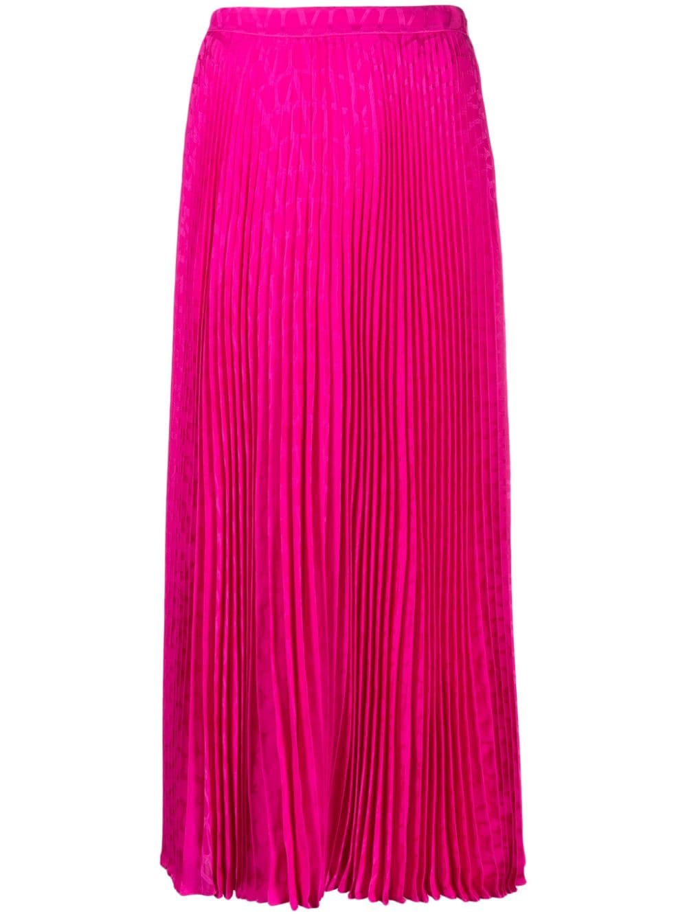 华丽粉红色褶皱丝绸中长裙 - FW23