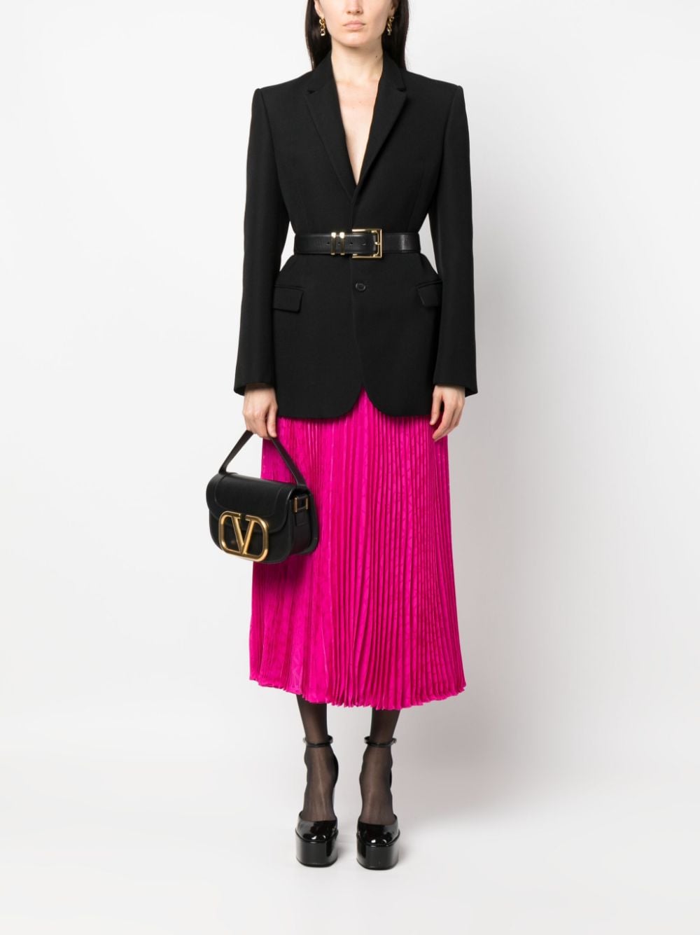 Fuchsia Pleated Silk Midi Skirt
