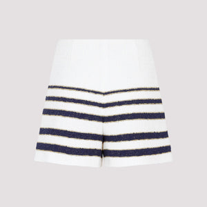 Navy Blue and Ivory Tweed Shorts with V Gold Details