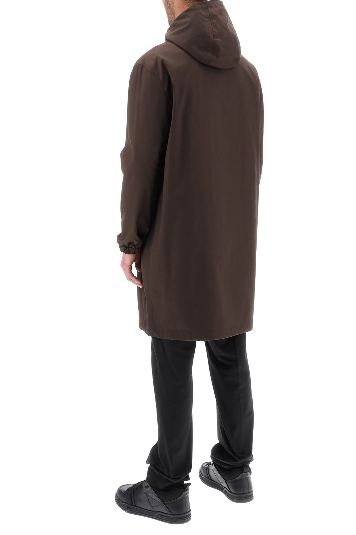 VALENTINO GARAVANI Brown Long Raincoat with Rubber Label - Men's Clothing