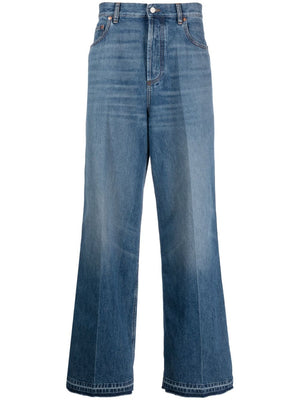 Men's VLogo Signature Wide-Leg Jeans in Stone-Washed Light-Blue Denim