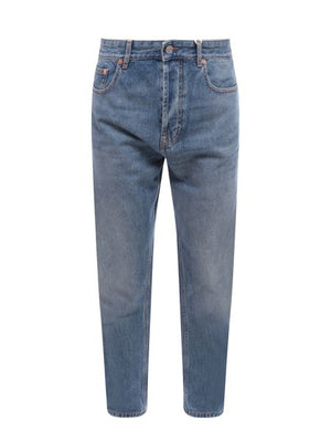 Quần Jeans ống suông màu xanh nam với chi tiết đặc trưng