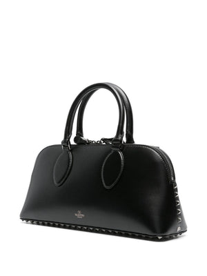 VALENTINO Black Rockstud Embellished Tote Handbag for Women - FW23 Collection