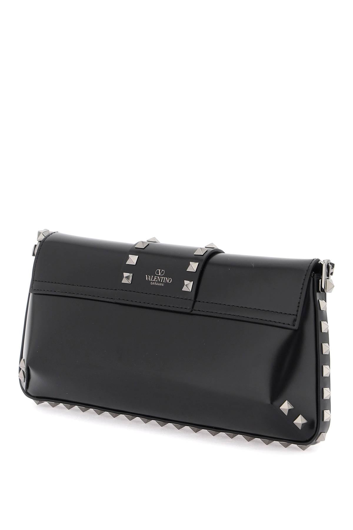 VALENTINO GARAVANI Rockstud Shoulder Handbag in Brushed Black Leather with Iconic Studs