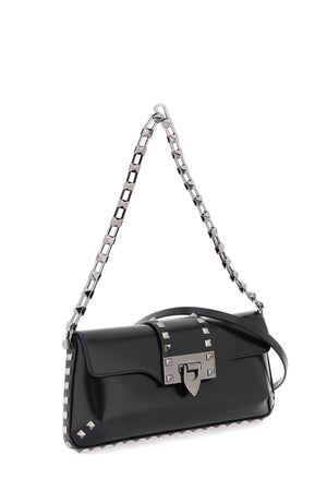 VALENTINO GARAVANI Rockstud Shoulder Handbag in Brushed Black Leather with Iconic Studs
