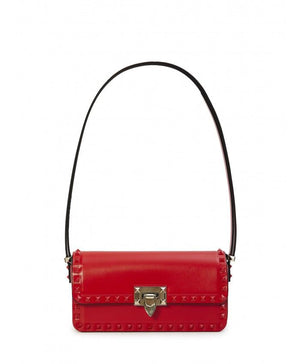 Túi đeo vai Rockstud23 đỏ từ da bò với các chốt e-namelled tông màu