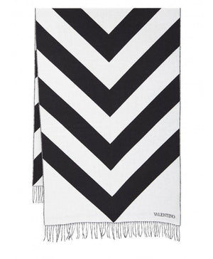 Wool and Cashmere Scarf with Jacquard Design and Fringed Hems