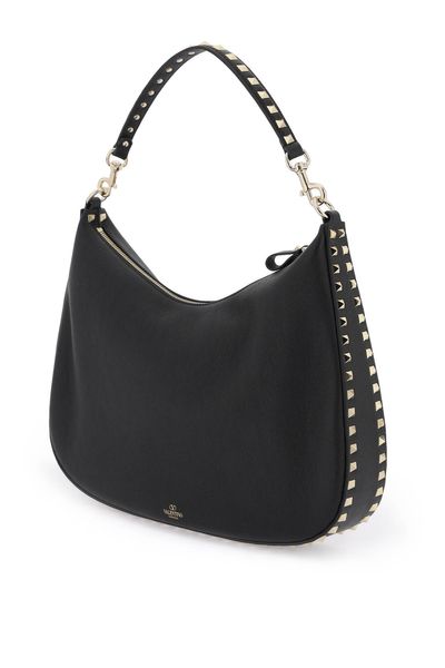 Studded Black Leather Hobo Handbag
