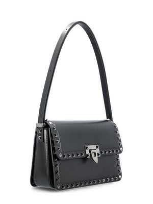VALENTINO Black Rockstud Handbag with Tachas for Women - FW23 Collection