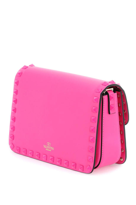 VALENTINO GARAVANI Rockstud23 Small Pink Leather Shoulder Bag with Tone-on-Tone Studs and Platinum Hardware