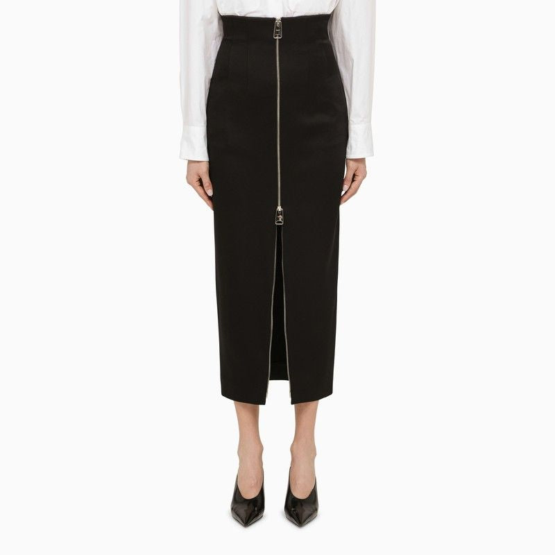 Original: Black Double-Zip Pleated Skirt for Women