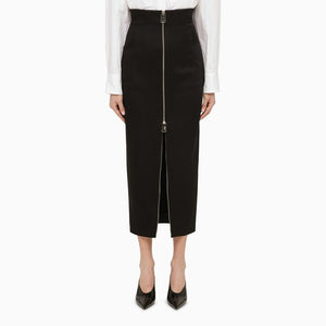 Black Double-Zip Pleated Skirt
