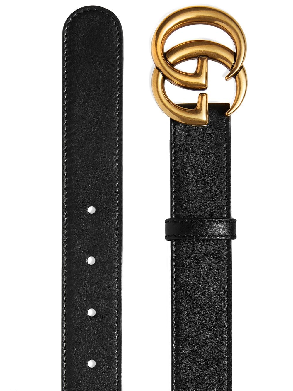 黑色雙G皮帶 - 室昏金色配件，3公分高度，6x5公分扣環