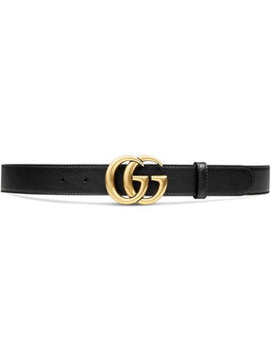 黑色雙G皮帶 - 室昏金色配件，3公分高度，6x5公分扣環
