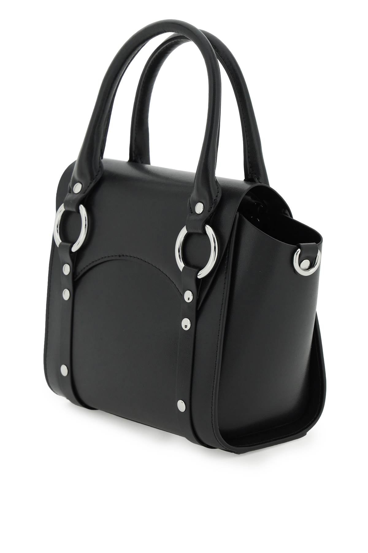 Black Leather Betty Handbag with Iconic Silver Orb
