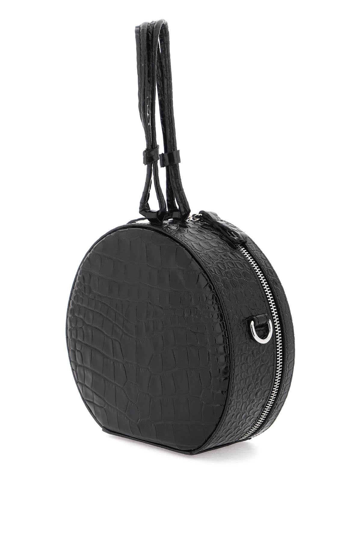 優雅圓形黑色鱷魚紋皮革手提袋