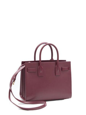 SAINT LAURENT Bordeaux Shiny Leather Handbag with Double Handles and Detachable Strap