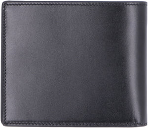 ブラックレザーの二つ折り財布男性用-SS23