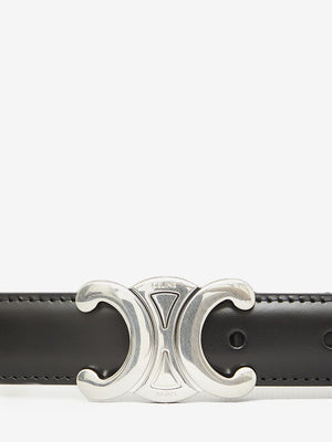 CELINE Men's Black Calfskin Adjustable Belt with Silver-Tone Buckle