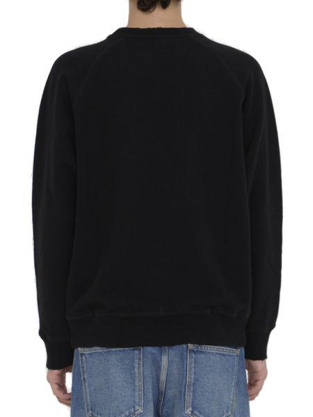 DIOR HOMME Men's Black Embroidered Sweatshirt - Long-Sleeved Cotton Fleece Bobby 1947