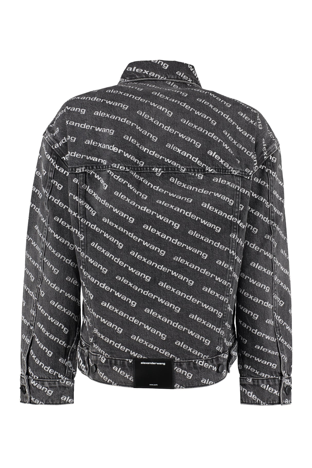 ALEXANDER WANG Printed Denim Jacket - All Over Logo Print, Classic Collar, 100% Cotton