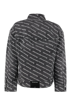 ALEXANDER WANG Printed Denim Jacket - All Over Logo Print, Classic Collar, 100% Cotton