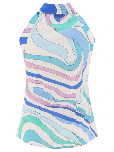 EMILIO PUCCI Light Blue Marmo-Print Top for Women - SS24 Collection