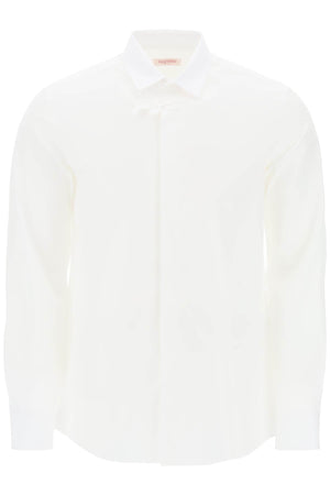 VALENTINO GARAVANI White Cotton Poplin Long-Sleeved Shirt with Embroidered Flower Detail