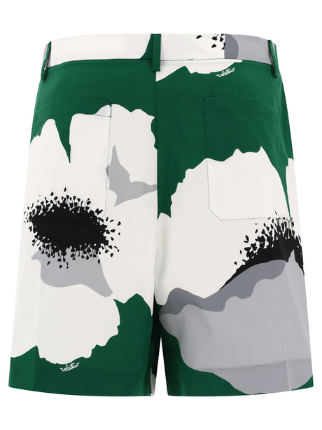 VALENTINO Green Printed Cotton Shorts for Men