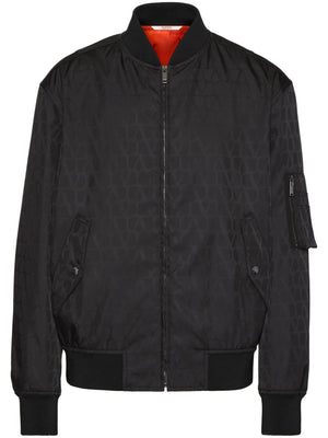 Áo khoác bomer Jacquard với họa tiết biểu tượng màu đen cho nam SS24