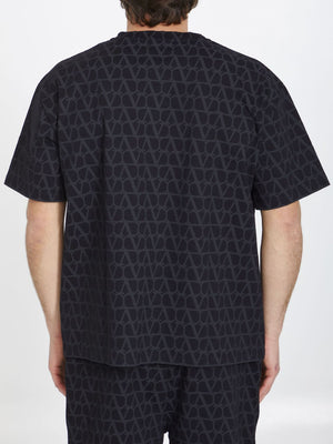 VALENTINO Black Cotton Toile Iconographe Print T-Shirt for Men SS24