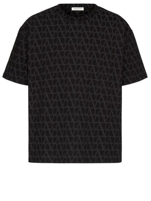 VALENTINO Black Cotton Toile Iconographe Print T-Shirt for Men SS24