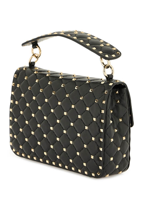 VALENTINO GARAVANI Women's Medium Rockstud Spike Black Lambskin Leather Top-Handle Handbag