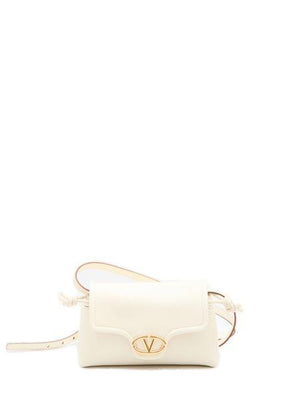 VALENTINO GARAVANI Mini White Nappa Leather Crossbody Bag with Gold Metal Logo and Adjustable Strap