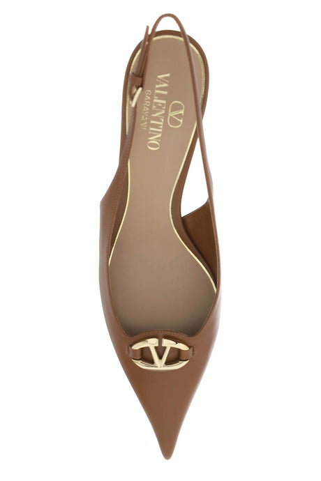 VALENTINO GARAVANI Tobacco Coloured Leather Slingback Pumps with VLogo Detailing for Women