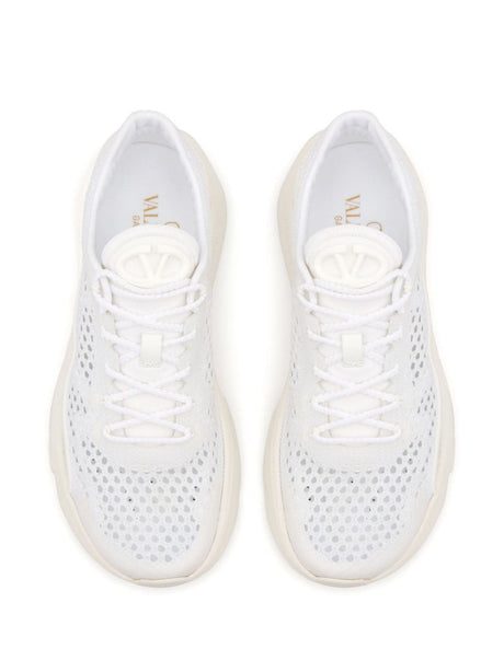 VALENTINO GARAVANI White Mesh Panel Sneakers with Chunky Rubber Sole for Women