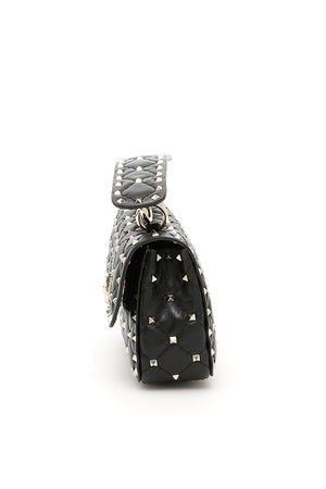 Black Quilted Nappa Small Rockstud Spike Handbag for Women