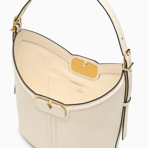 Hammered Leather Handbag with Vlogo Closure and Gold Accents