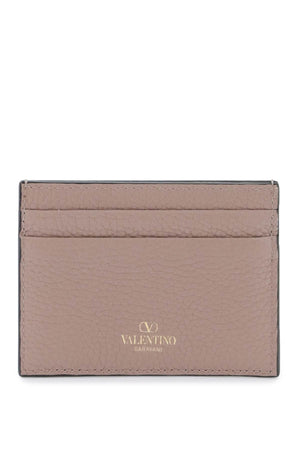 Grained Leather Card Holder with Rockstud Appliqués for Women