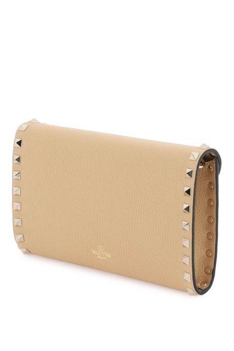 Beige Mini Clutch for Women with Platinum-Finished Rockstud Studded Leather