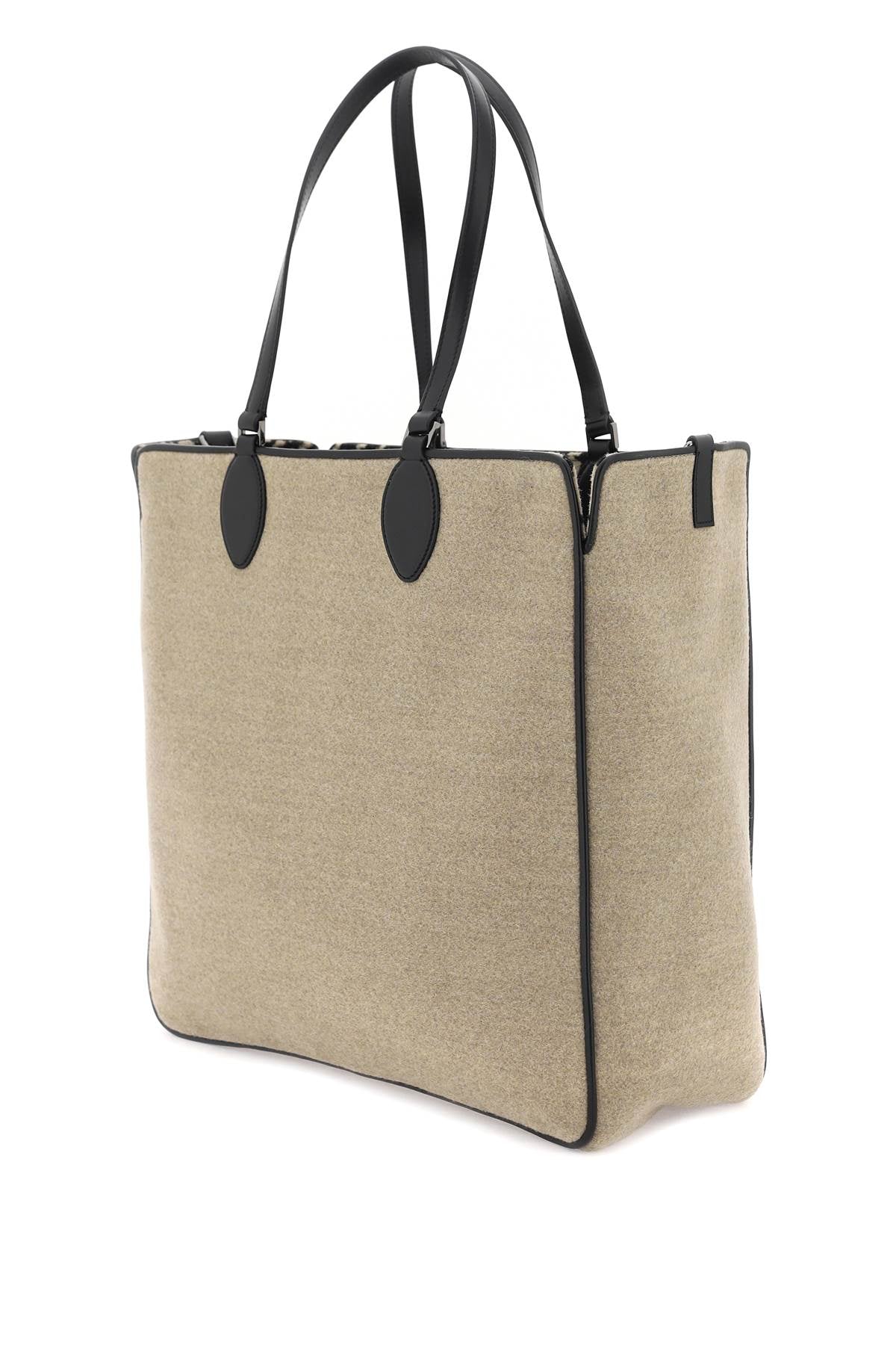 VALENTINO GARAVANI Reversible Wool Tote Handbag with Embroidered Logo and Iconic Toile Motif