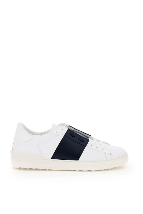 VALENTINO GARAVANI White and Marine Blue Sneakers - Men's Leather Trainer with Round Toe and Color-Contrast Band