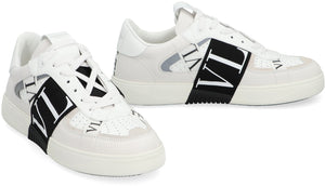 VALENTINO Men's White Low-Top Sneakers: Leather and Fabric with Rubber Soles for SS24