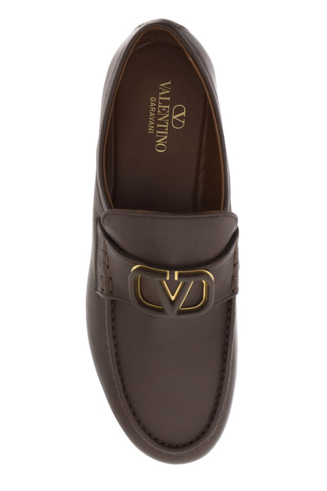 VALENTINO GARAVANI Men's VLogo Signature Loafers in Brown Calf Leather for SS24