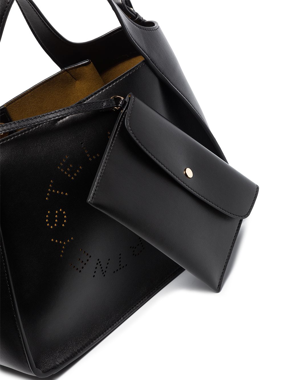 时尚黑色斜挎手提包，配有穿孔标志装饰 - FW23