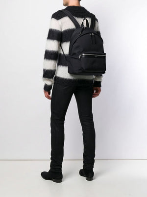 Men's Black Backpack with Leather Trims